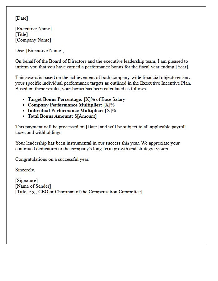 Year-End Executive Target Bonus Achievement Letter