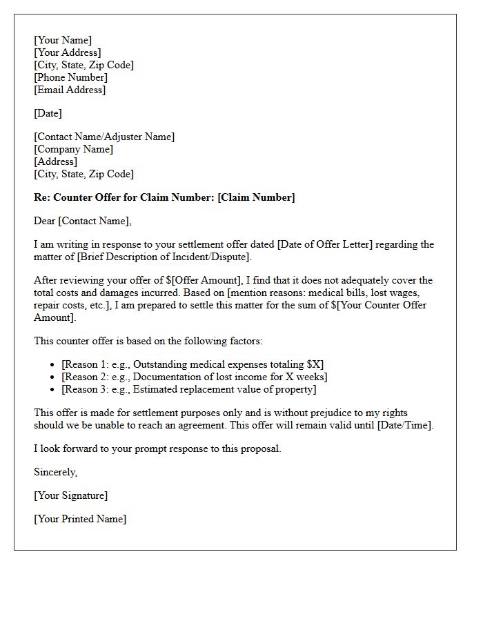 Counter Offer Settlement Letter