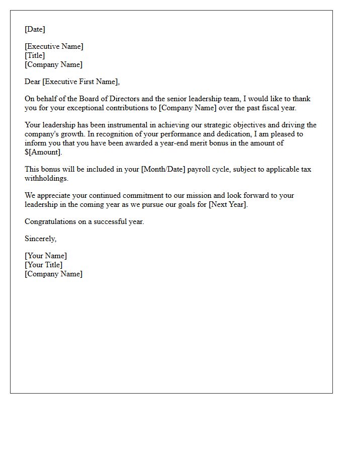 Executive Leadership Year-End Merit Bonus Letter