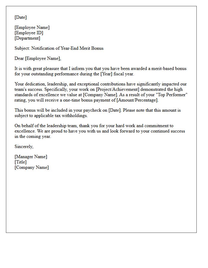 Top Performer Year-End Merit Bonus Letter
