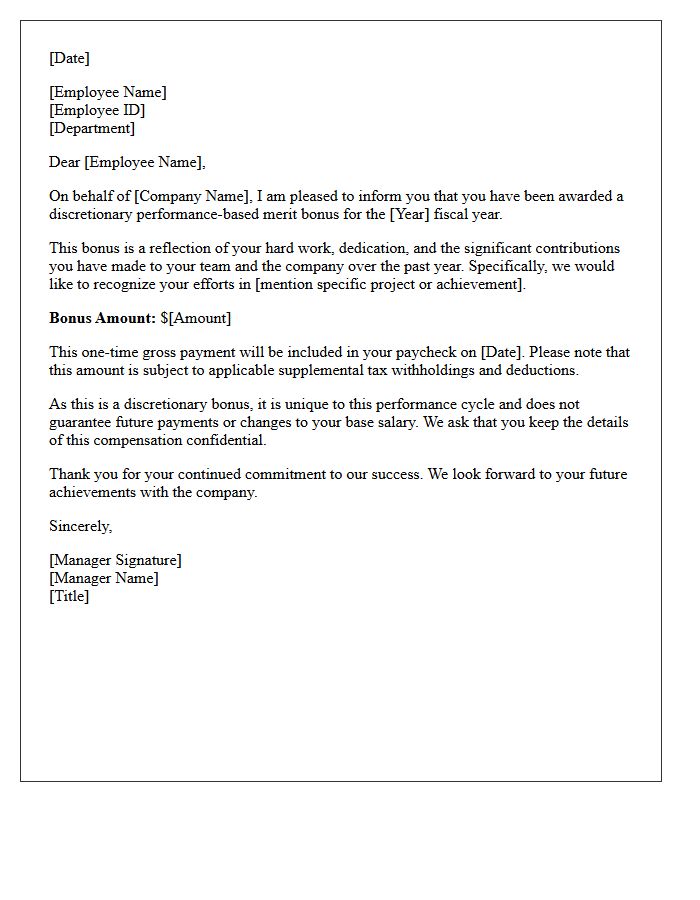 Discretionary Performance Year-End Merit Bonus Letter