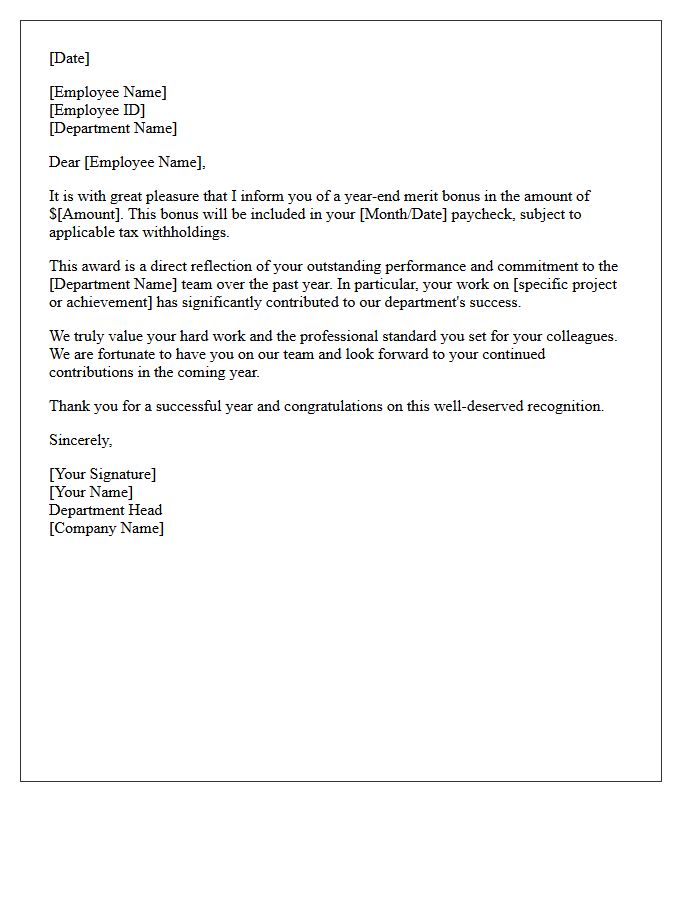 Department Head Year-End Merit Bonus Letter
