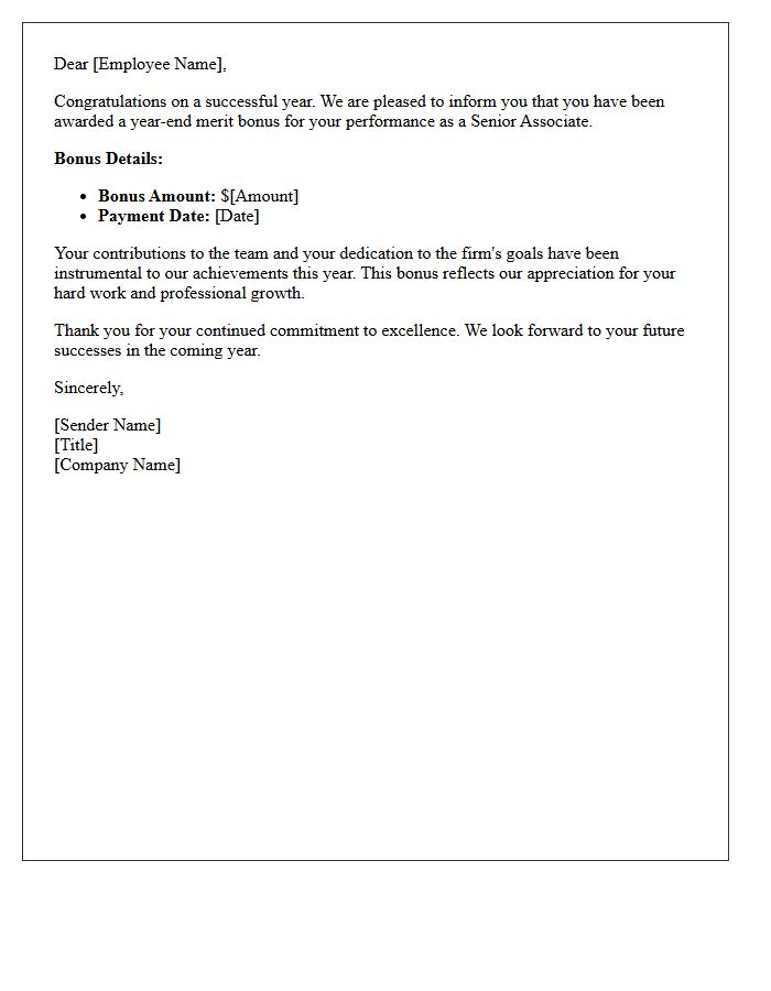 Senior Associate Year-End Merit Bonus Letter