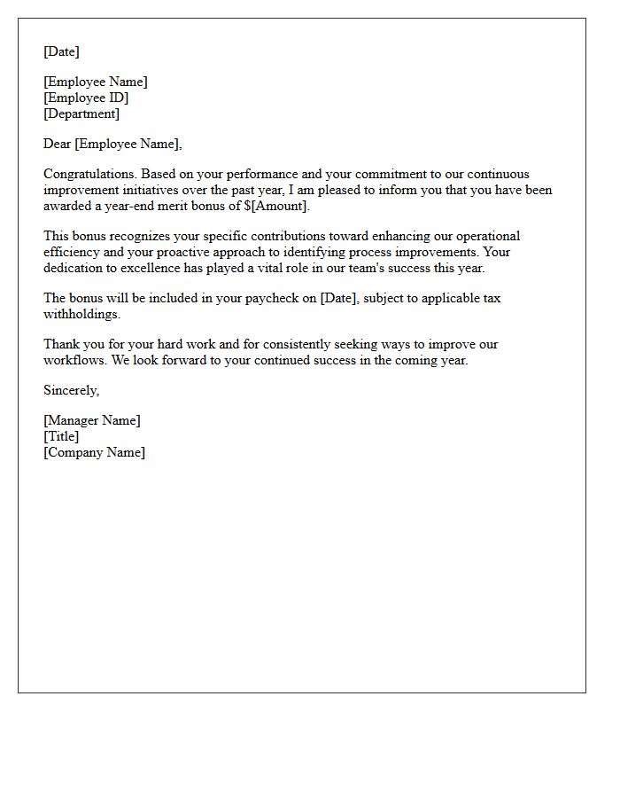 Continuous Improvement Year-End Merit Bonus Letter
