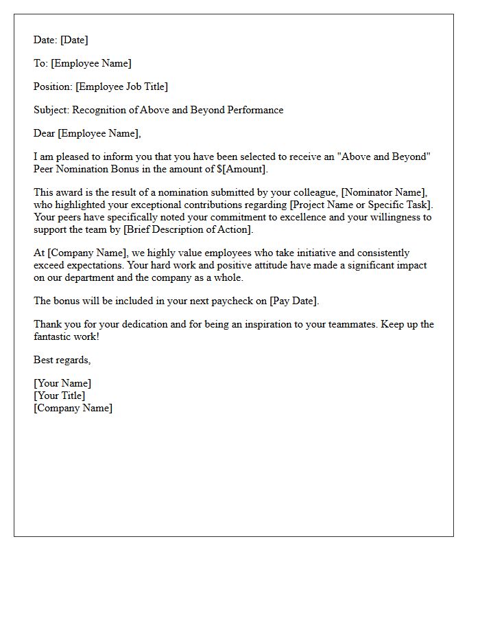 Above and Beyond Peer Nomination Bonus Letter