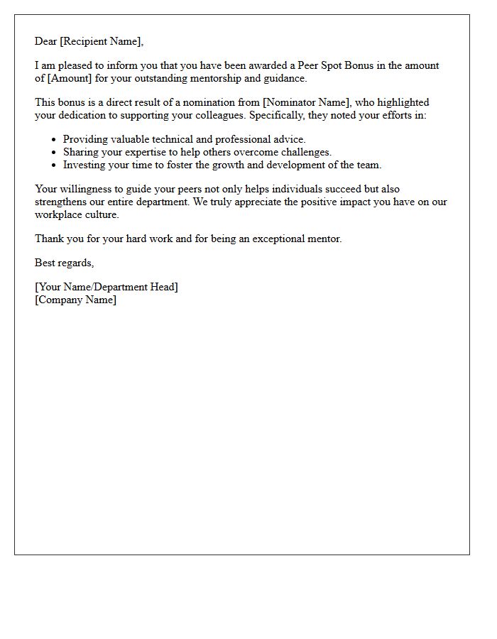 Mentorship and Guidance Peer Spot Bonus Letter
