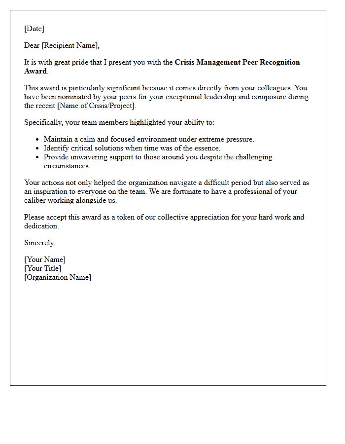 Crisis Management Peer Recognition Award Letter