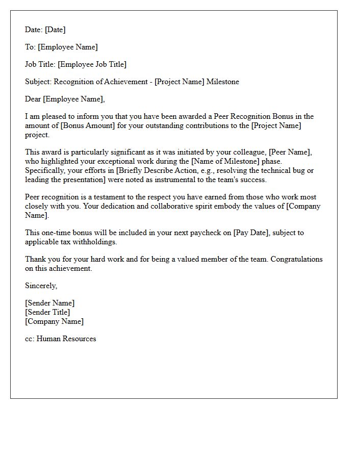 Project Milestone Peer Recognition Bonus Letter
