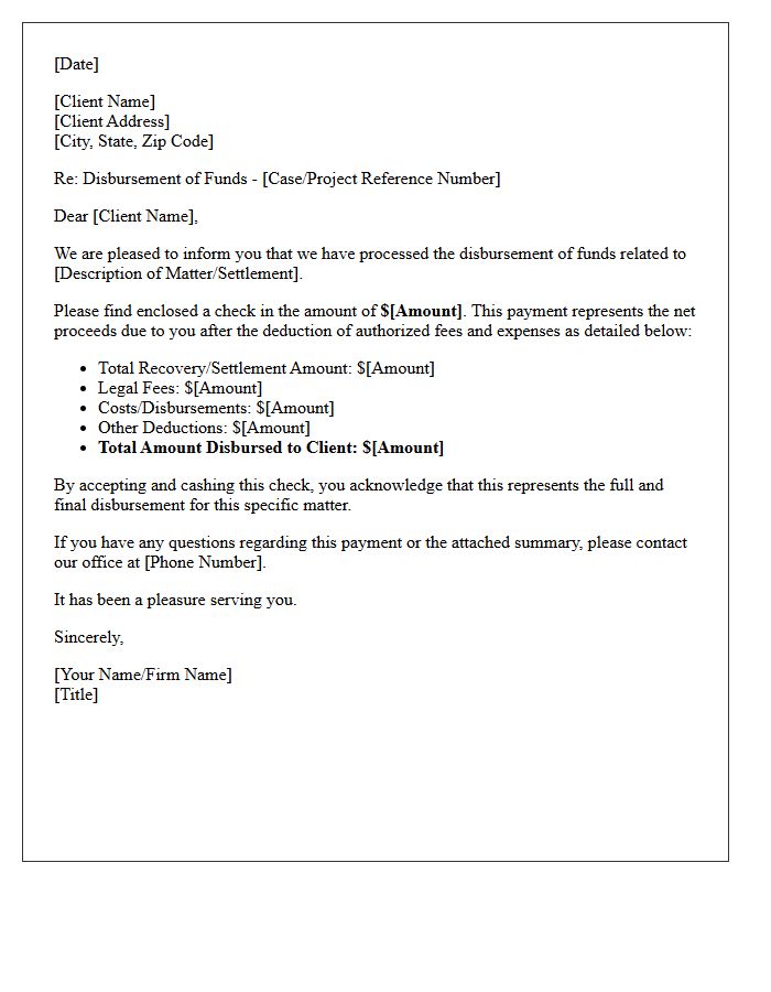 Client Disbursement Letter