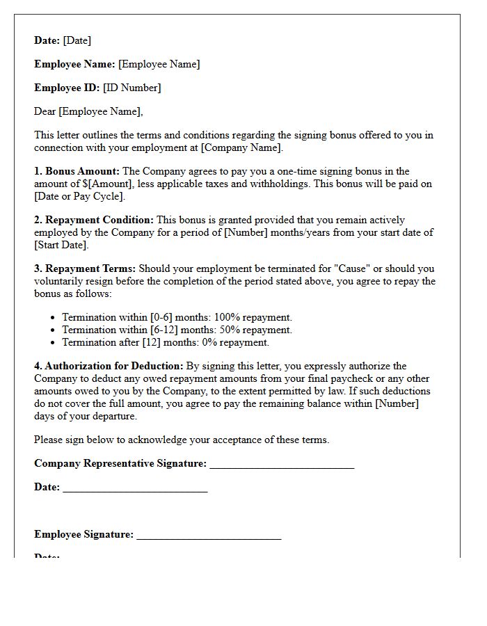 New Hire Signing Bonus Conditional Repayment Letter