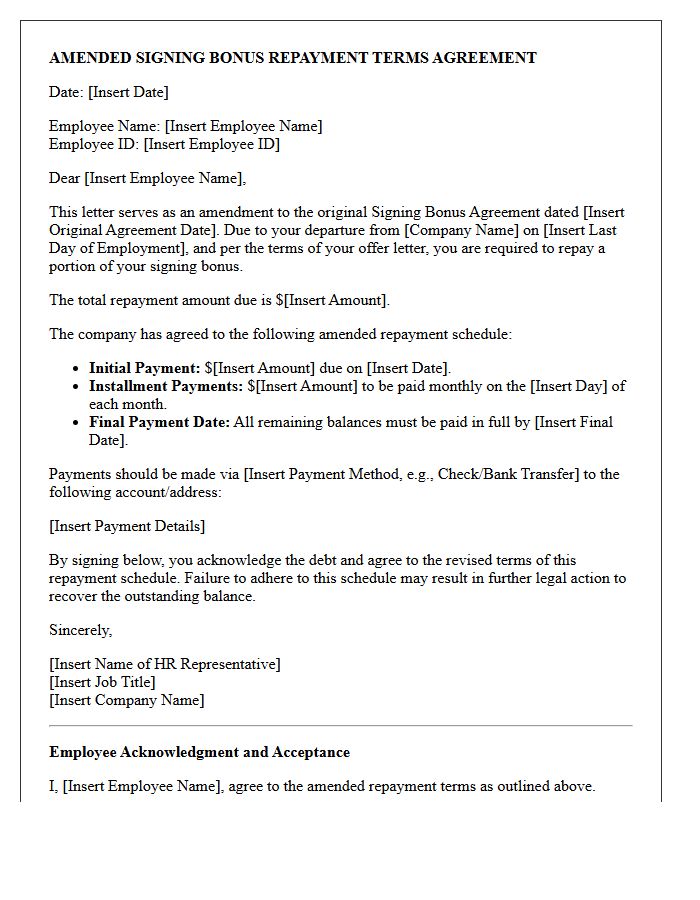 Amended Signing Bonus Repayment Terms Agreement Letter