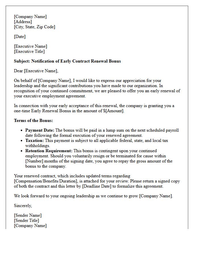 Executive Early Contract Renewal Bonus Letter