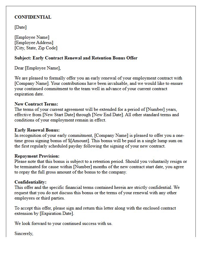 Confidential Early Contract Renewal Bonus Letter