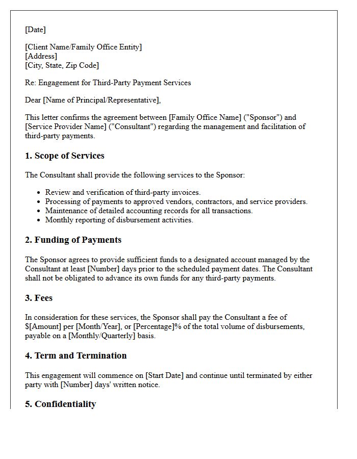 Family Office Sponsor Third-Party Payor Engagement Letter