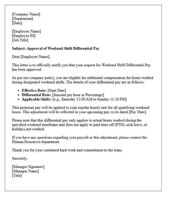 Weekend Shift Differential Pay Approval Letter