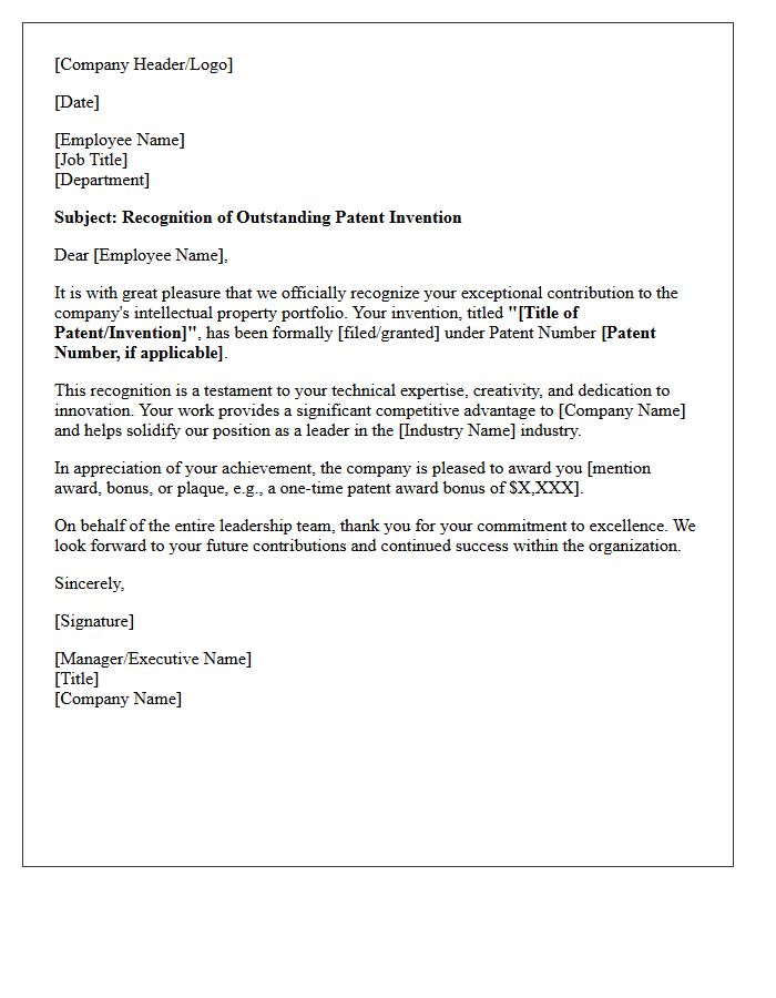 Outstanding Patent Invention Recognition Letter