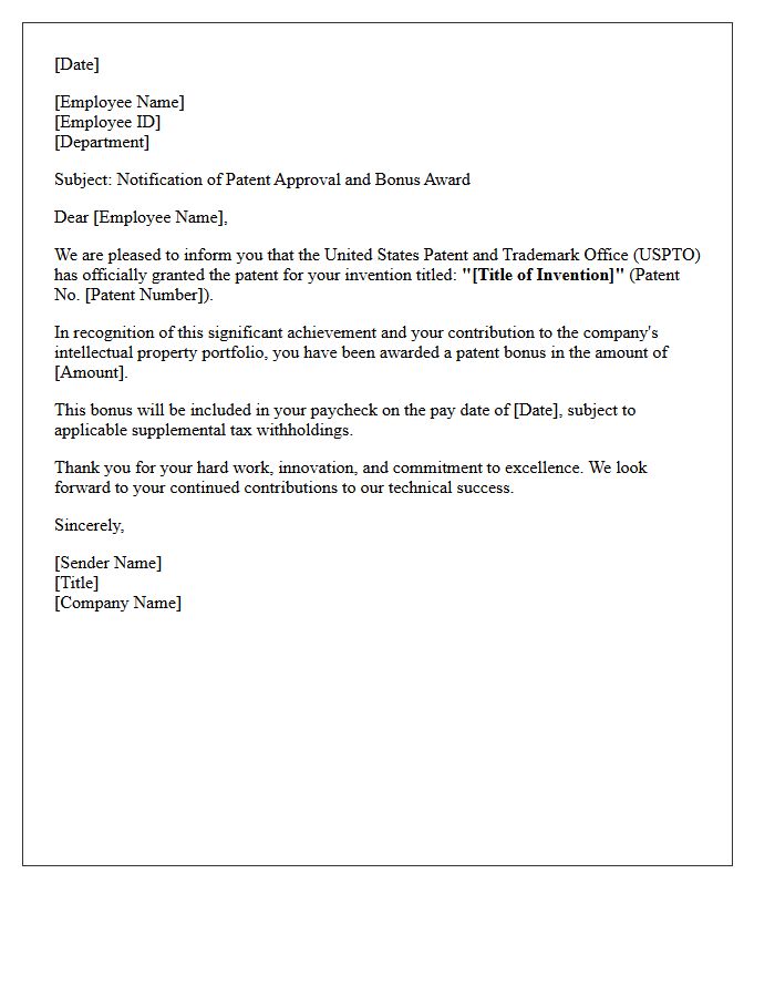 Final Patent Approval Bonus Letter