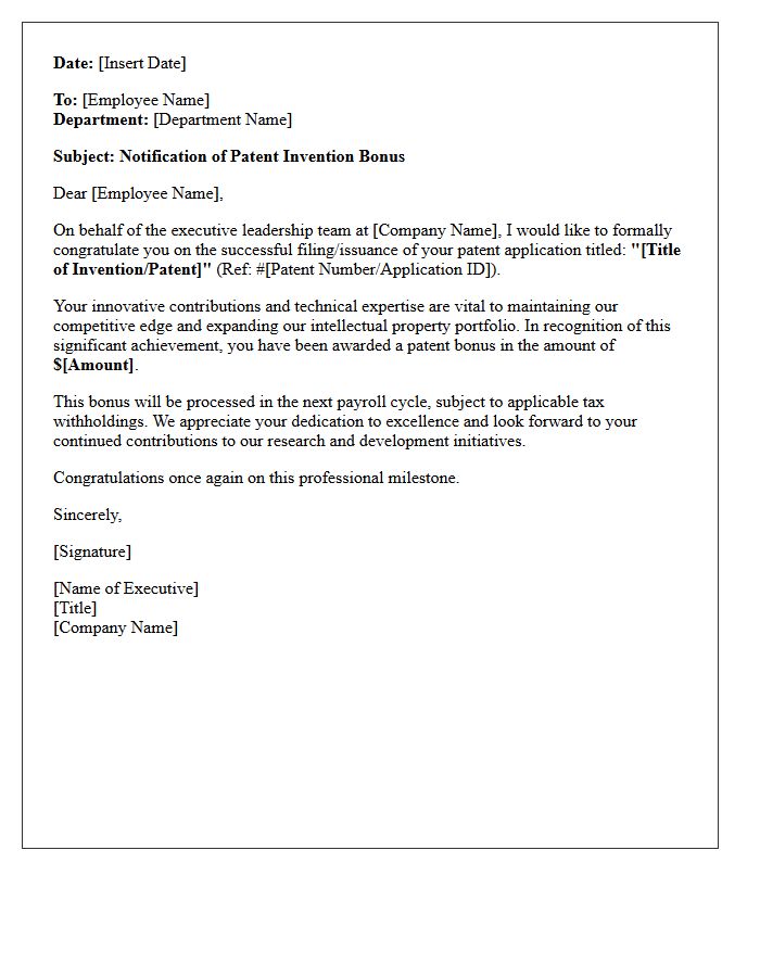 Executive Patent Invention Bonus Letter