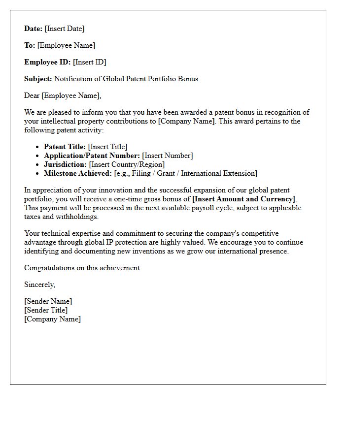 Global Patent Portfolio Bonus Letter