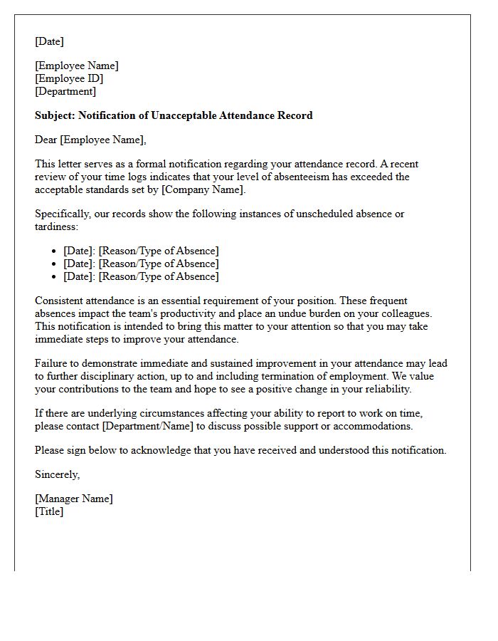 Notification of Unacceptable Attendance Record