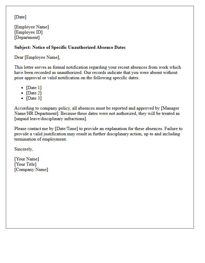 List of Specific Unauthorized Absence Dates