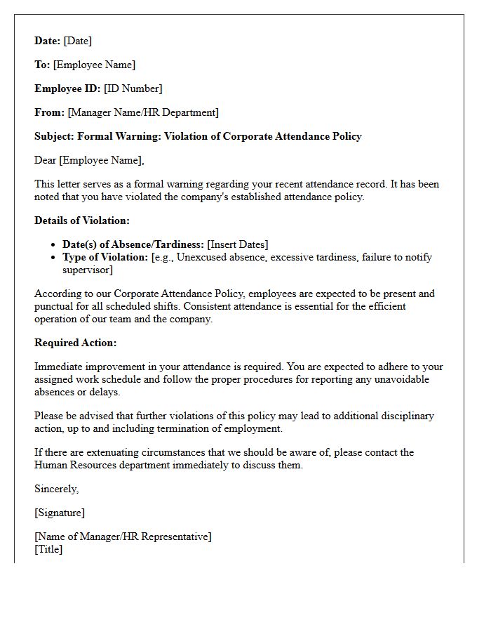 Violation of Corporate Attendance Policy
