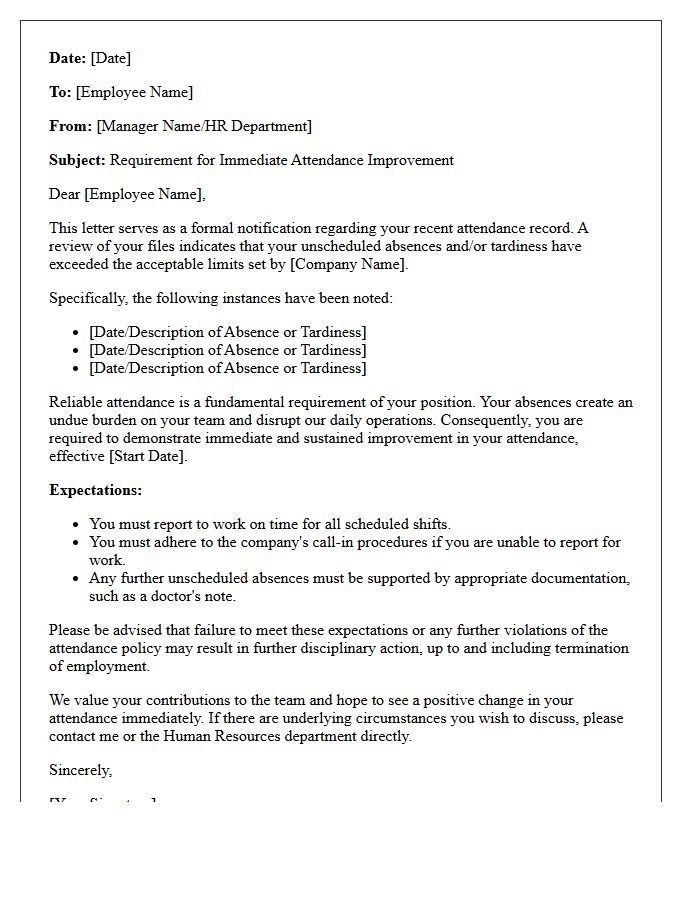 Requirement for Immediate Attendance Improvement