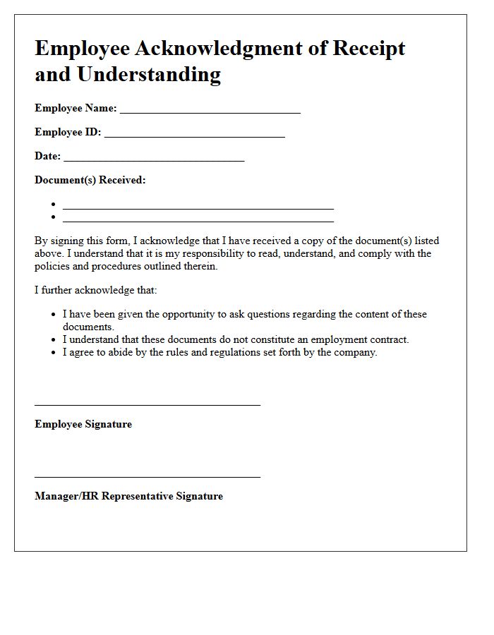 Employee Acknowledgment of Receipt and Understanding
