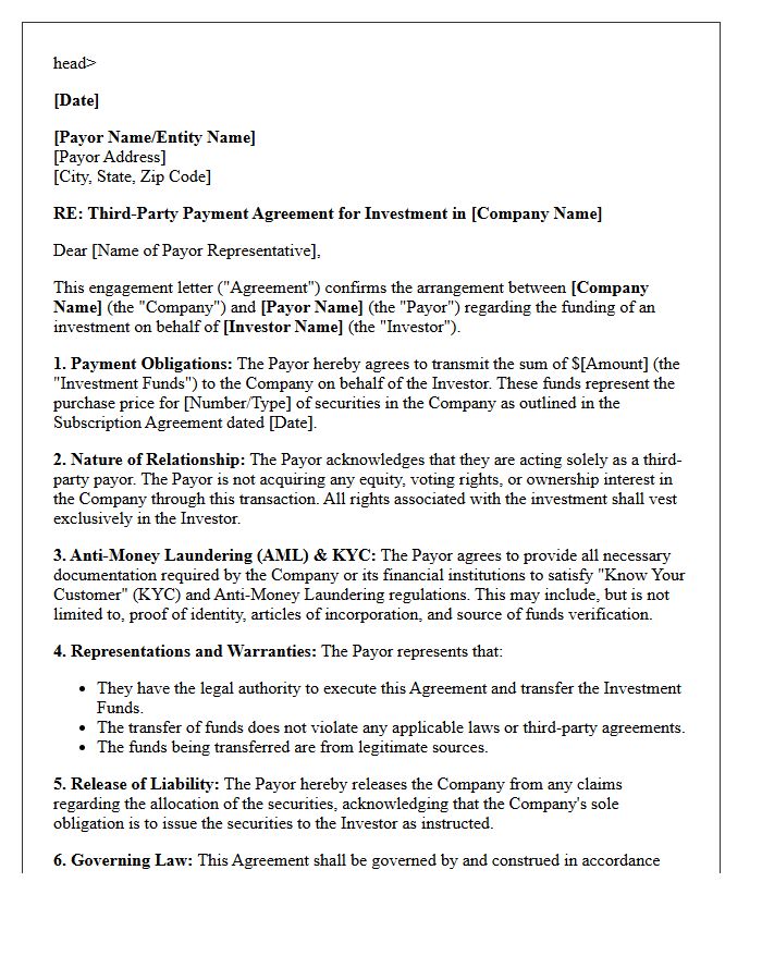 Angel Investor Third-Party Payor Engagement Letter