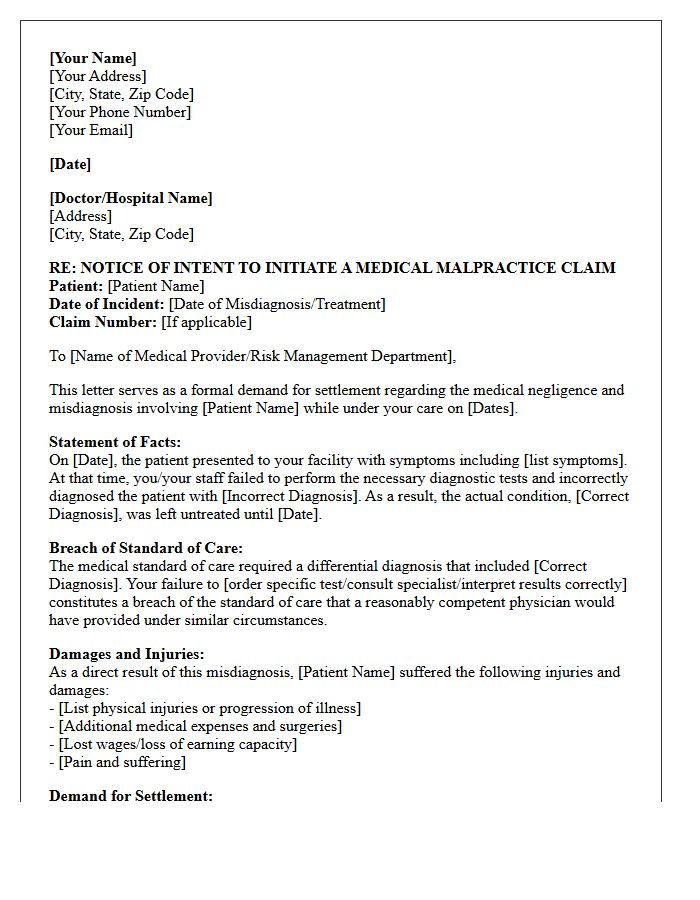 Misdiagnosis Pre-Suit Demand Letter