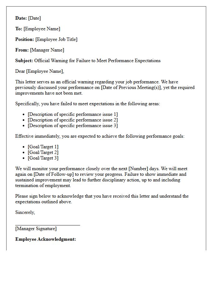 Official Warning Letter for Failure to Meet Performance Expectations