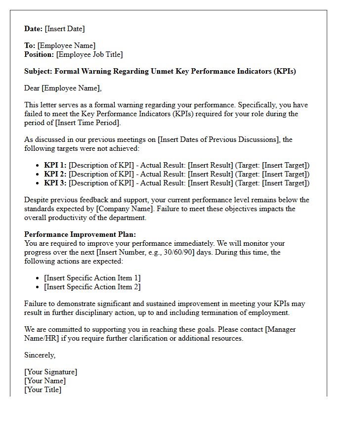 Formal Warning Letter for Unmet Key Performance Indicators