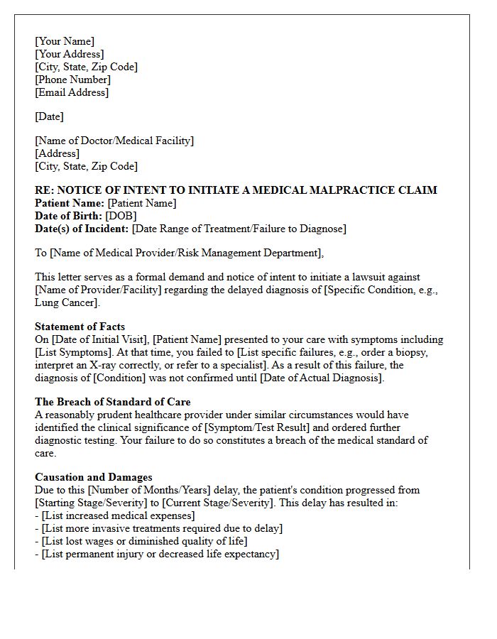 Delayed Diagnosis Pre-Suit Demand Letter