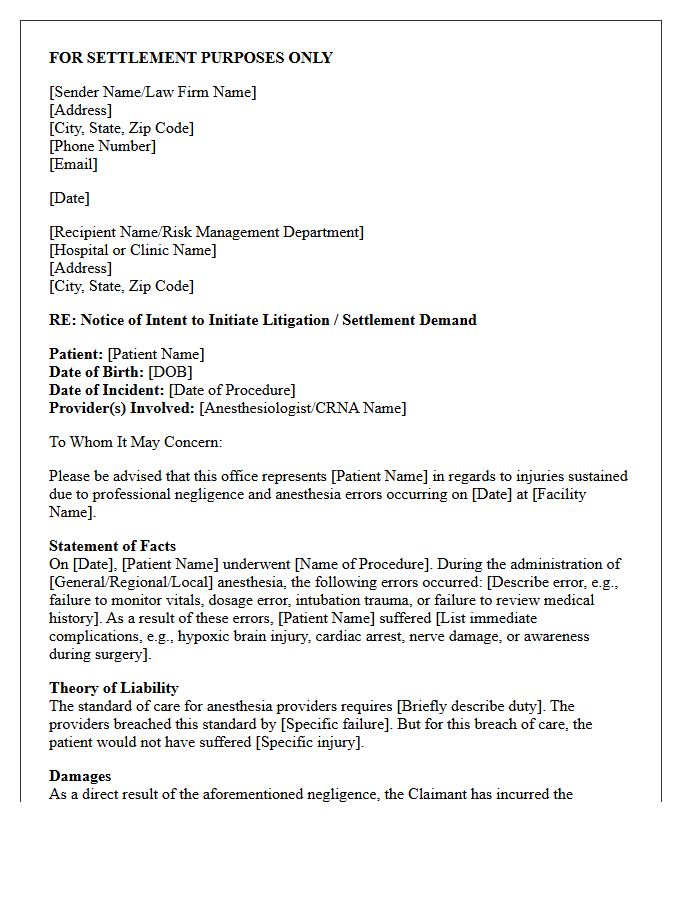 Anesthesia Error Pre-Suit Demand Letter