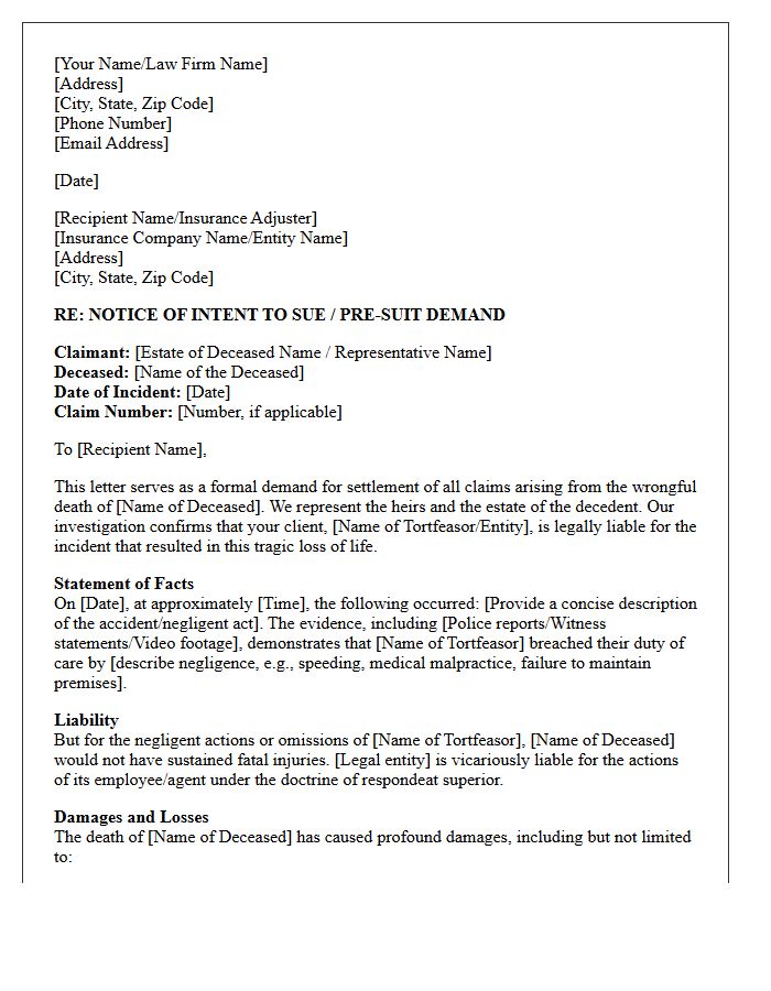 Wrongful Death Pre-Suit Demand Letter