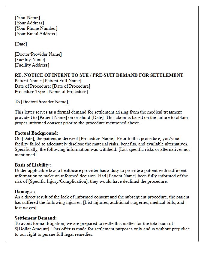Lack of Informed Consent Pre-Suit Demand Letter