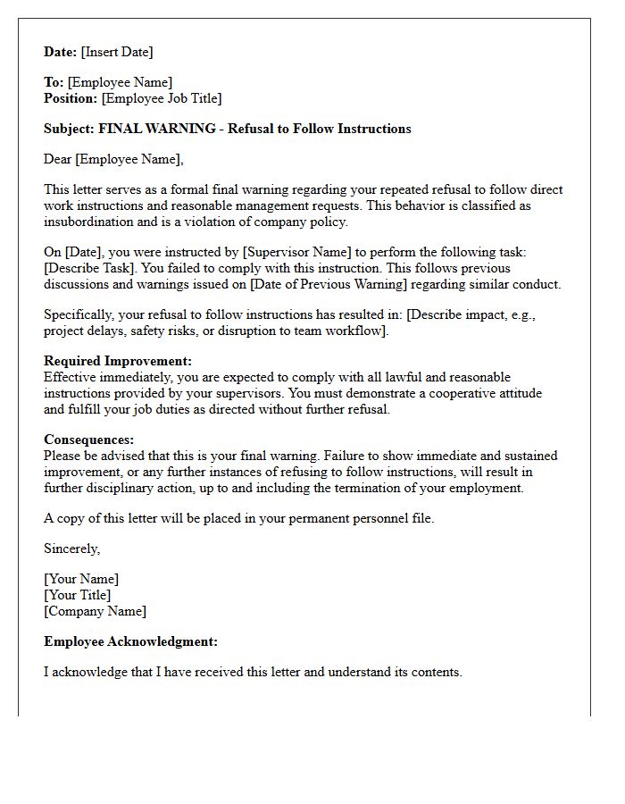 Final Warning Letter for Refusal to Follow Instructions