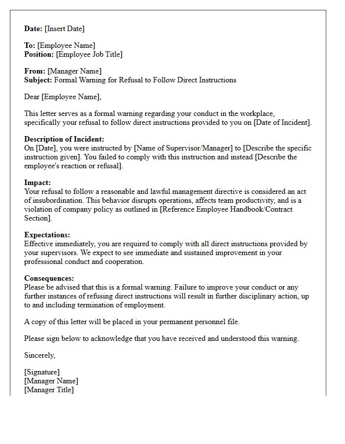 Formal Warning Letter for Refusal to Follow Direct Instructions
