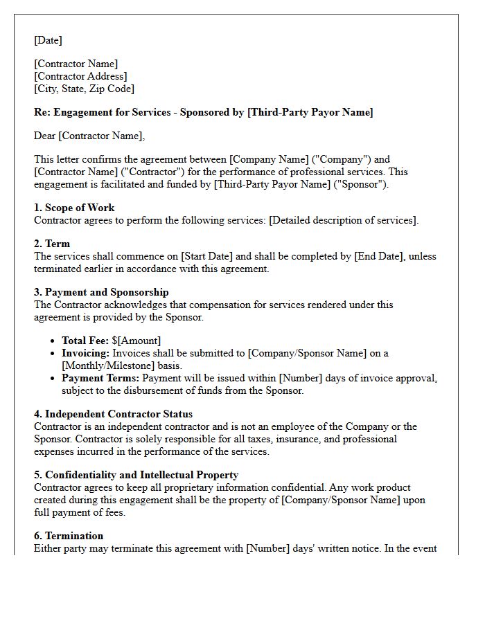 Independent Contractor Sponsor Third-Party Payor Engagement Letter