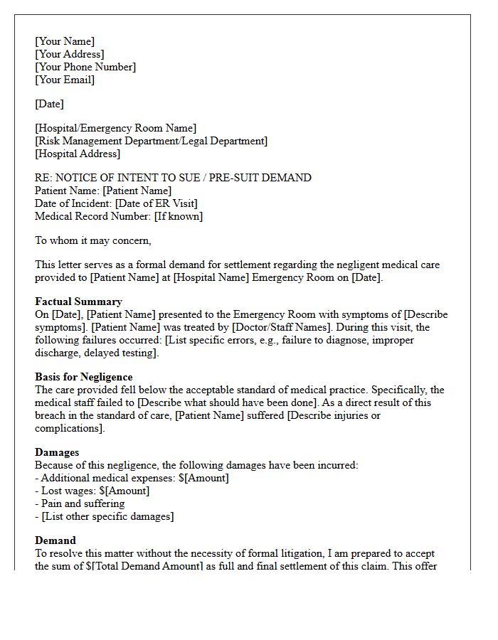 Emergency Room Negligence Pre-Suit Demand Letter
