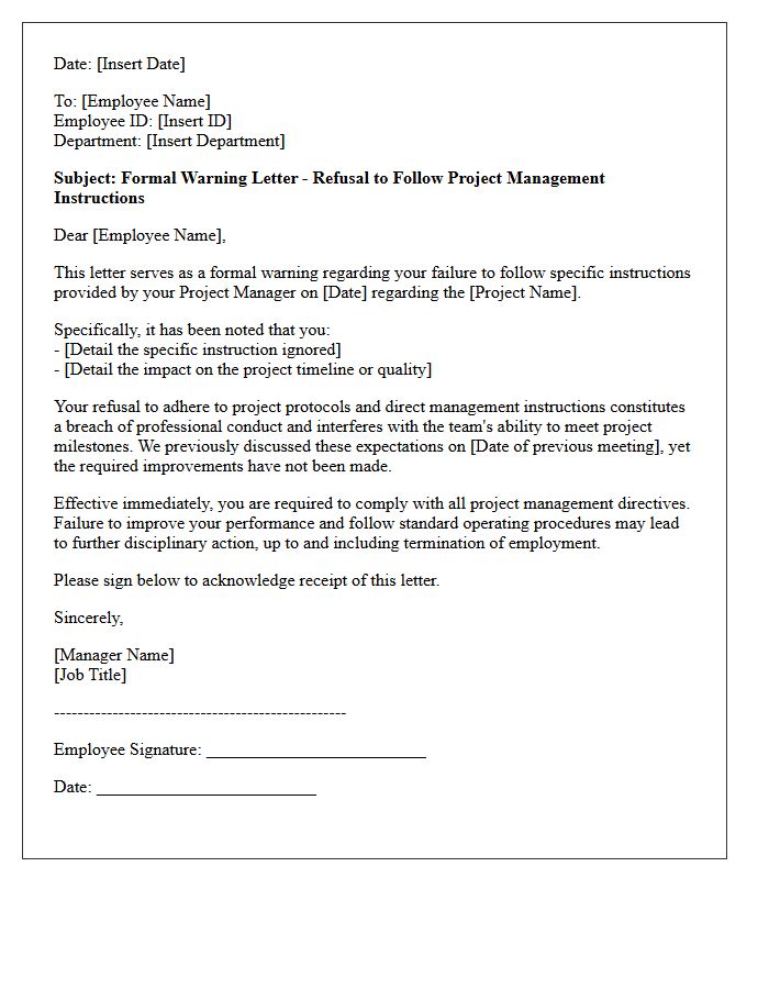 Warning Letter for Refusal to Follow Project Management Instructions