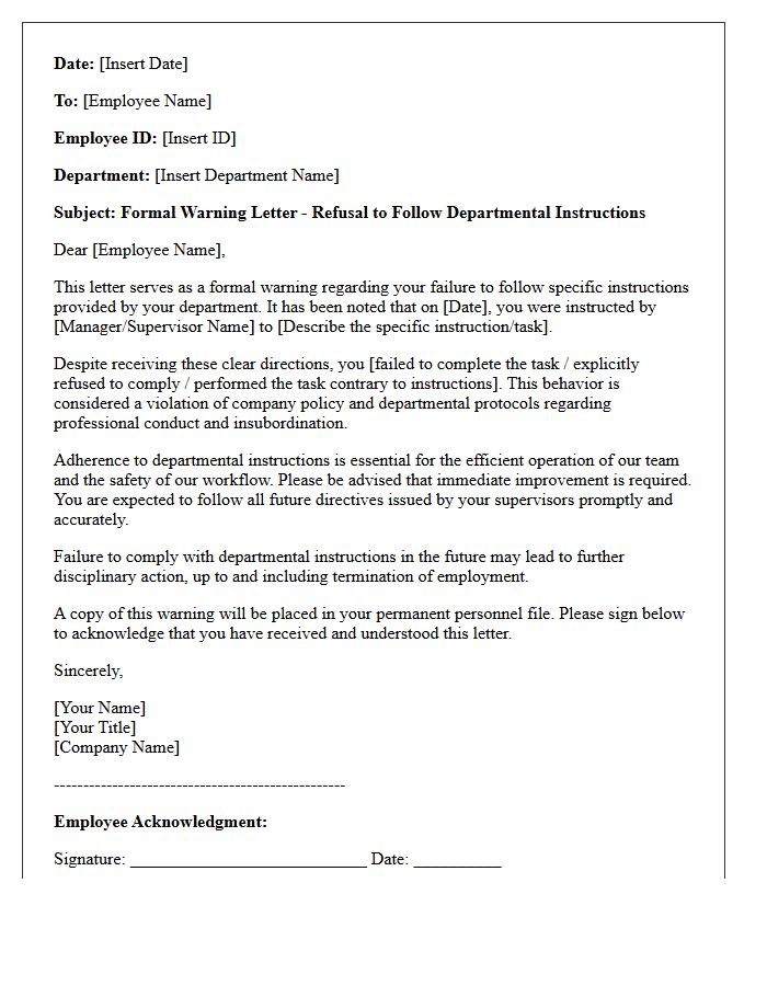 Warning Letter for Refusal to Follow Departmental Instructions