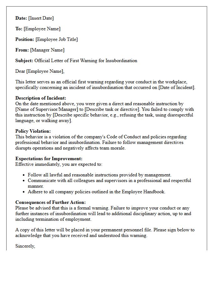 Official Letter of First Warning for Insubordination