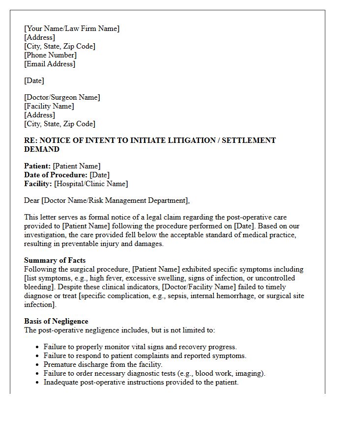 Post-Operative Negligence Pre-Suit Demand Letter