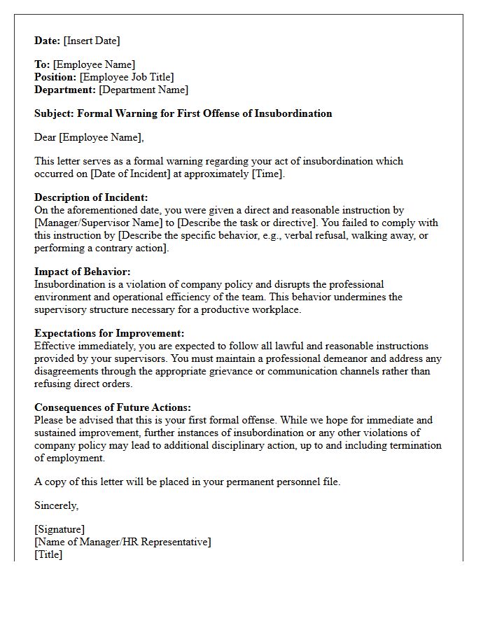 Formal Letter Documenting First Insubordination Offense