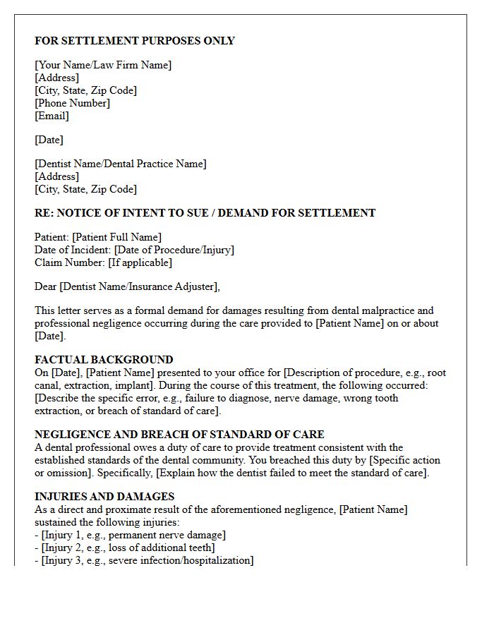 Dental Malpractice Pre-Suit Demand Letter