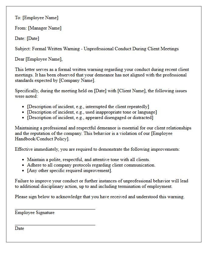 Written Warning Letter for Unprofessional Demeanor During Client Meetings