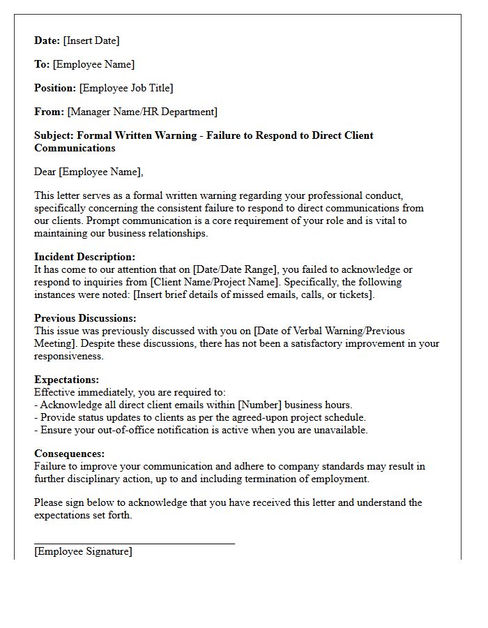 Formal Written Warning Letter for Ignoring Direct Client Communications