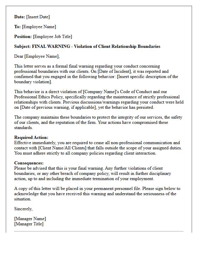 Final Warning Letter for Violation of Client Relationship Boundaries