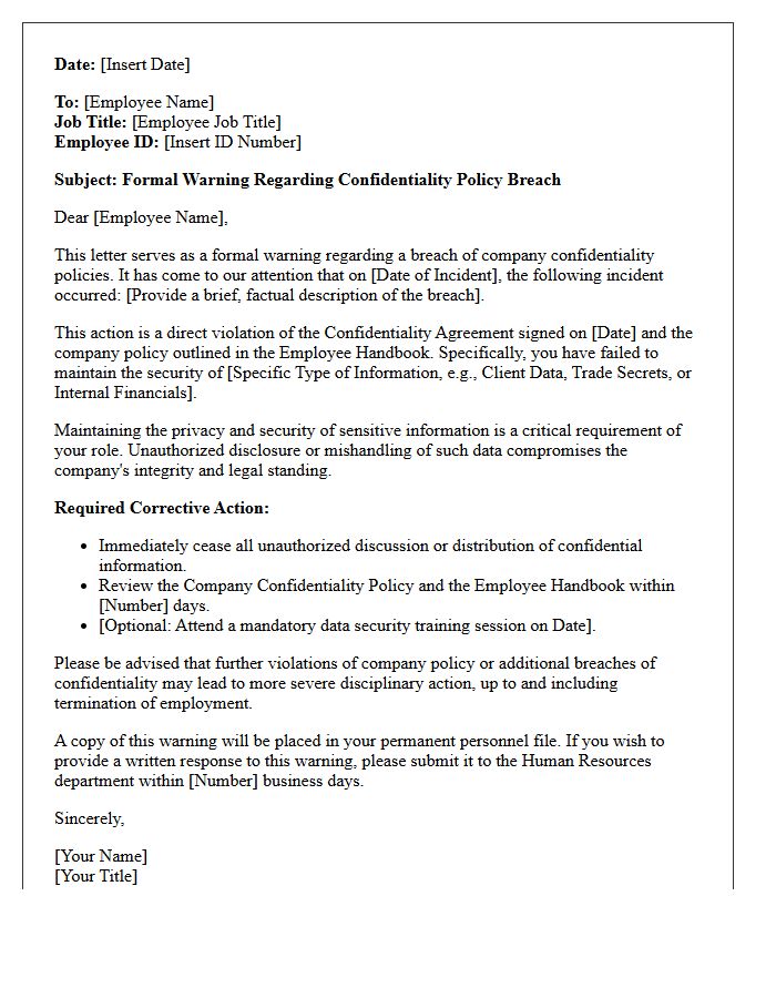 Confidentiality Policy Breach Warning Letter